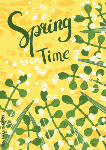 Hand Drawn Lettering - Spring Time on Floral Background