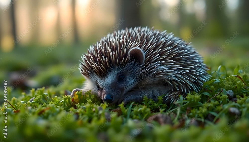 Fototapeta premium a small hedgehog sitting on top of a lush green field
