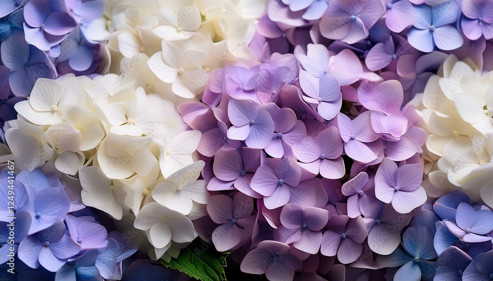 Obraz premium Hydrangea flowers closeup, Vanille Fraise purple white blooms as background