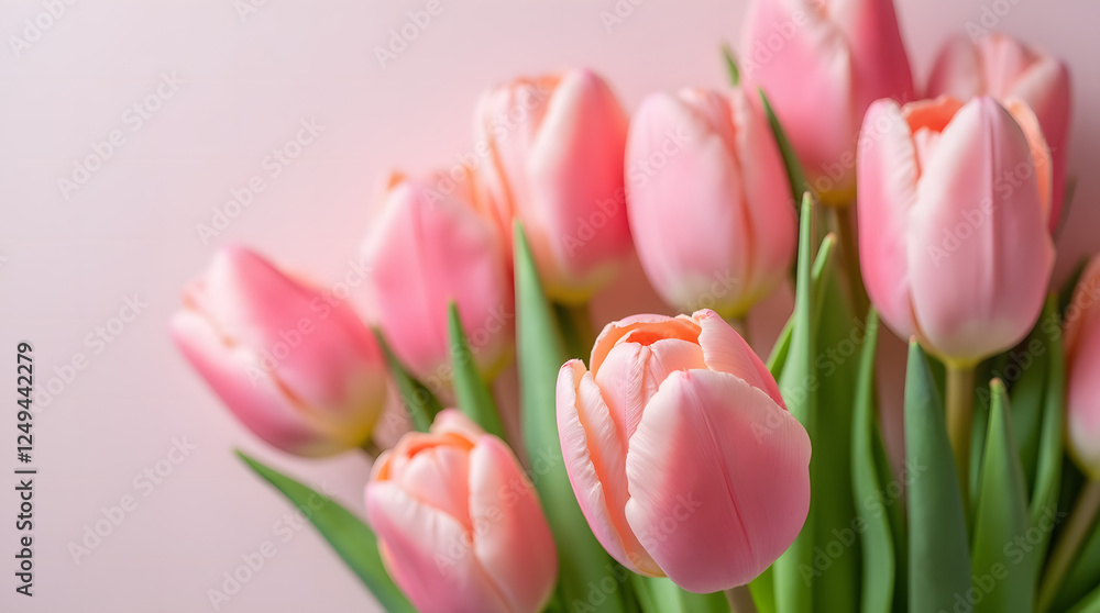 Fototapeta premium Delicate Pink Tulip Bouquet for a Joyful Spring Celebration, Perfect for Weddings, Events, and Home Decor