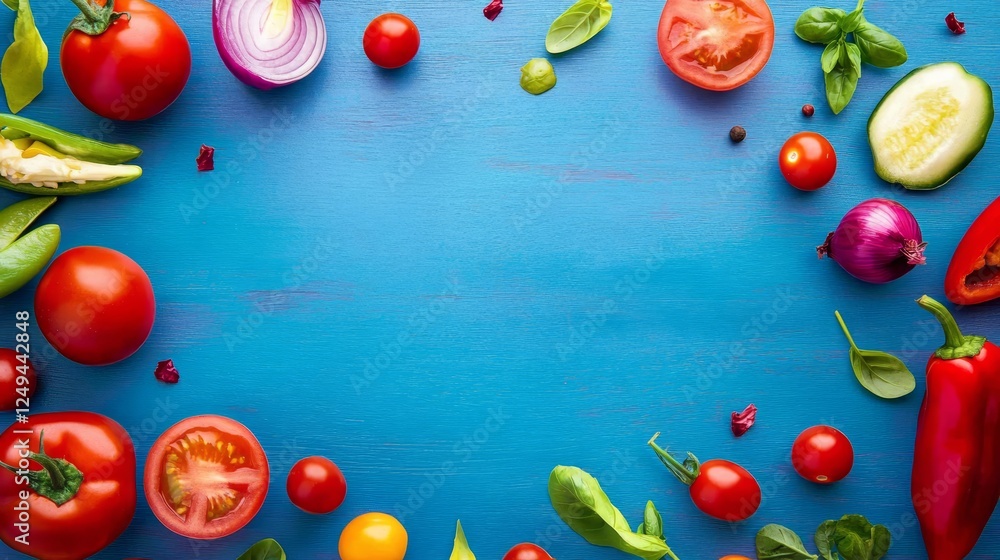 Obraz premium Vibrant Vegetable Wrap Preparation A Colorful Flat - A delightful arrangement of fresh vegetables symbolizes health, freshness, color variety, culinary creativity, and wholesome eating.