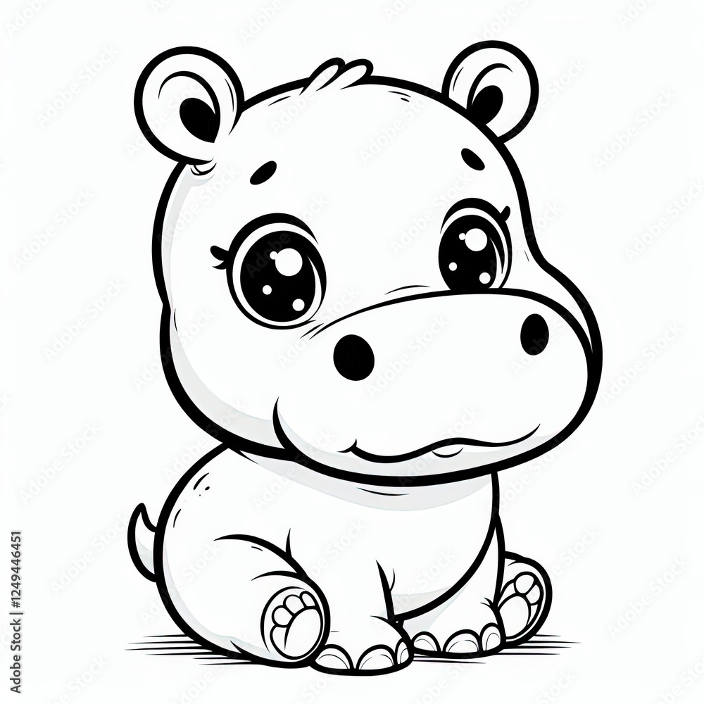 Obraz premium Adorable cartoon hippopotamus sketch with big eyes and small body