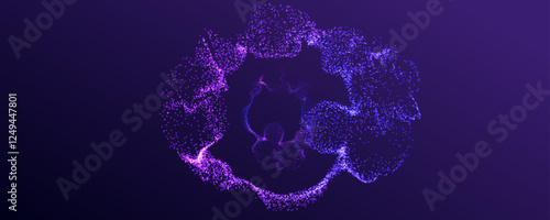 Ai electric circle particles dots technology banner. Big data neon network background. Intelligence futuristic glitter connect design.