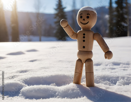 wooden doll in the snow