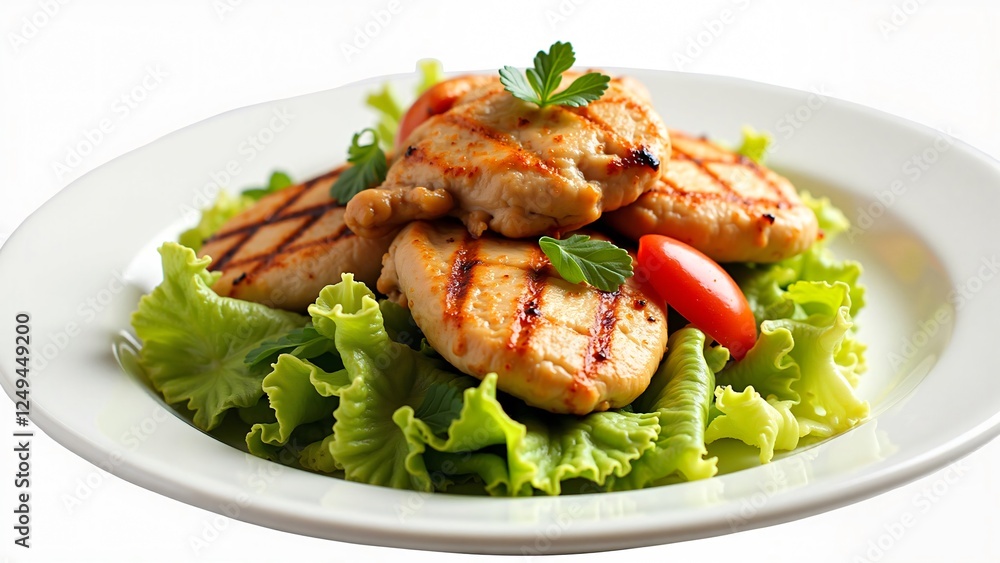 Grilled Chicken Breast with Fresh Salad on White Plate Grilled Chicken Breast with Fresh Salad on White Plate