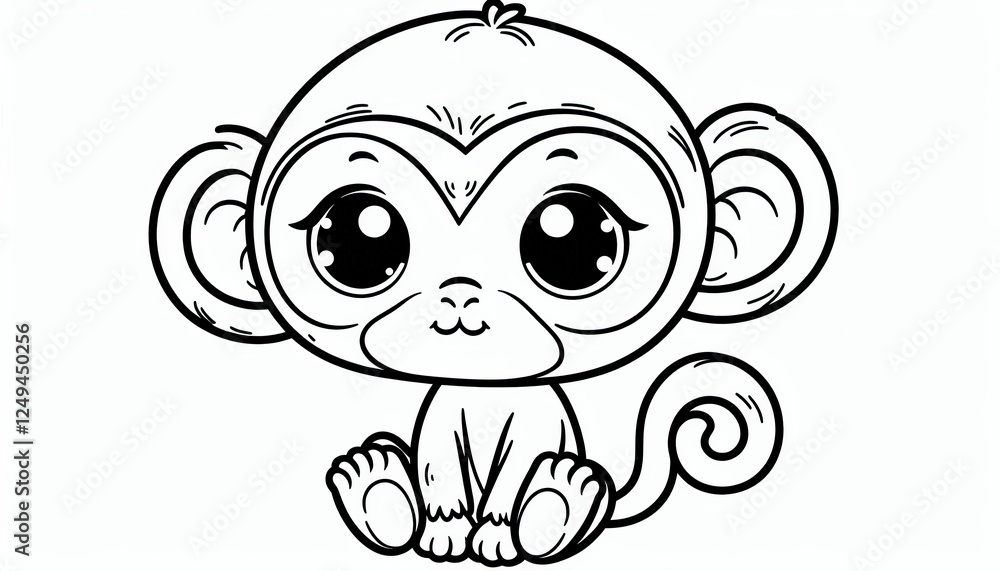 Obraz premium Adorable monkey illustration with big expressive eyes in monochrome style