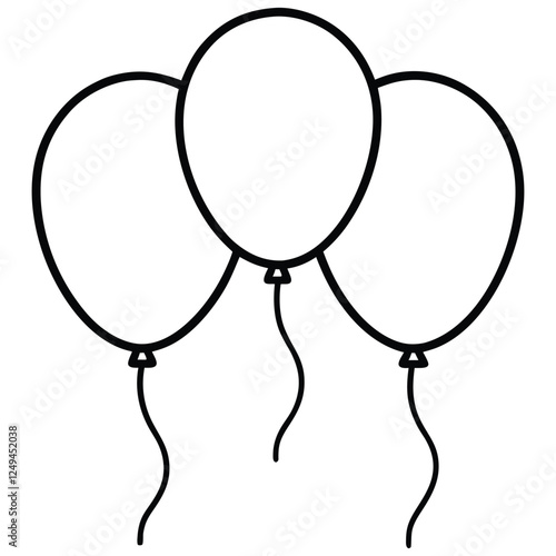 Outline of Three Floating Line Art Balloons Vector. Birthday balloon line art, party balloon icon, Birthday celebration, outline, isolate on a white background