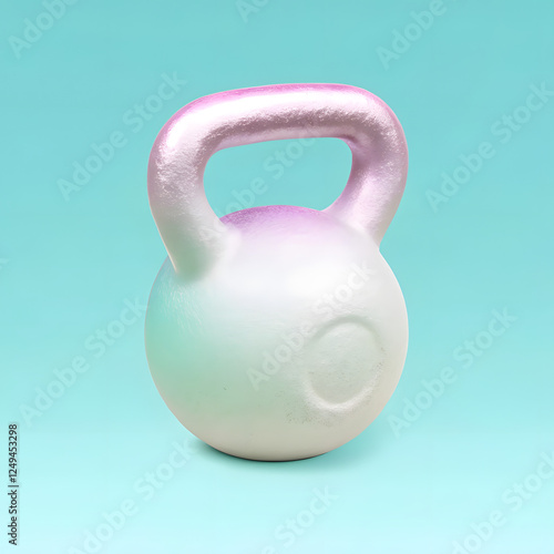 Stylized kettlebell in pastel colors on a teal background for fitness and strength training photo