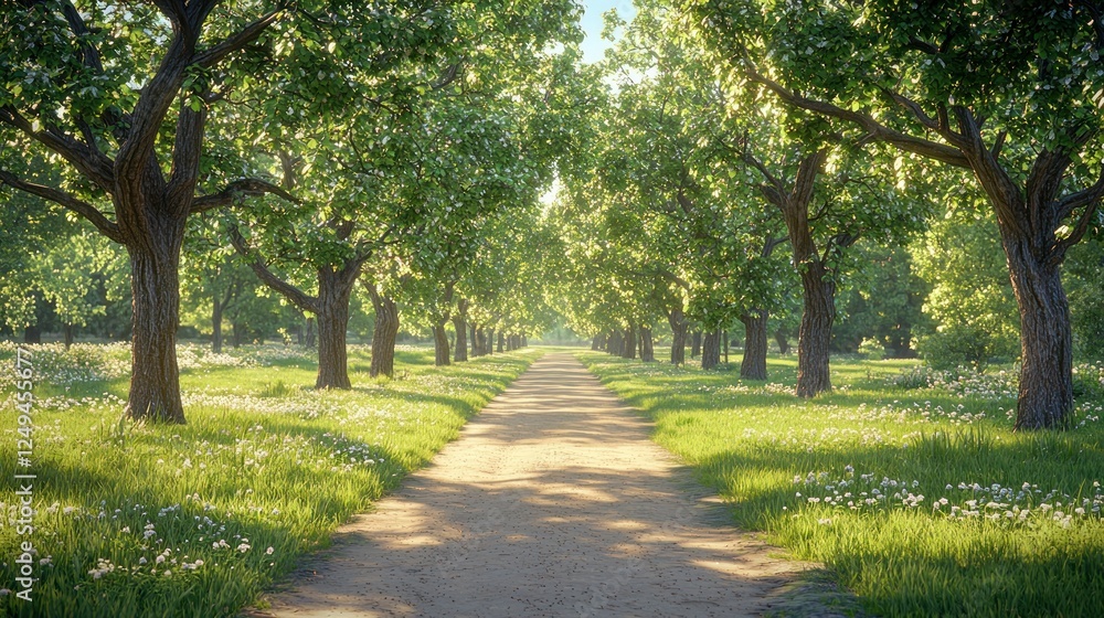 Sunny path through a spring tree-lined park Sunny path through a spring tree-lined park