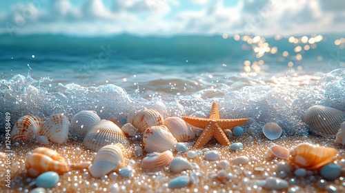 Fototapeta Naklejka Na Ścianę i Meble -  Tropical Maldives beach with white sand, starfish, and pebbles resort