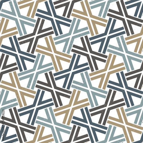 Geometric composition with multicolored triangles on a white background. Seamless repeating pattern. Abstract decorative illustration for textile, fabric, wrapping paper, and continuous printing. 