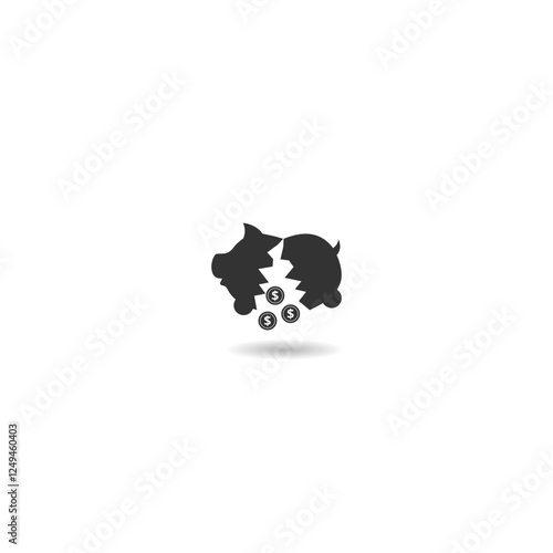 Broken piggy bank icon with shadow