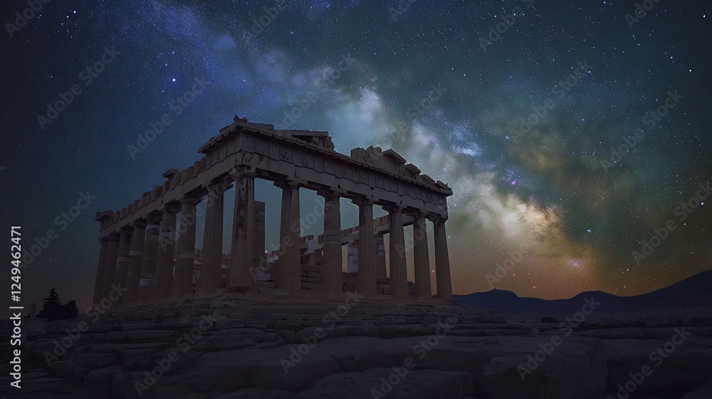 Fototapeta premium Milky Way over the Parthenon: A Night in Athens