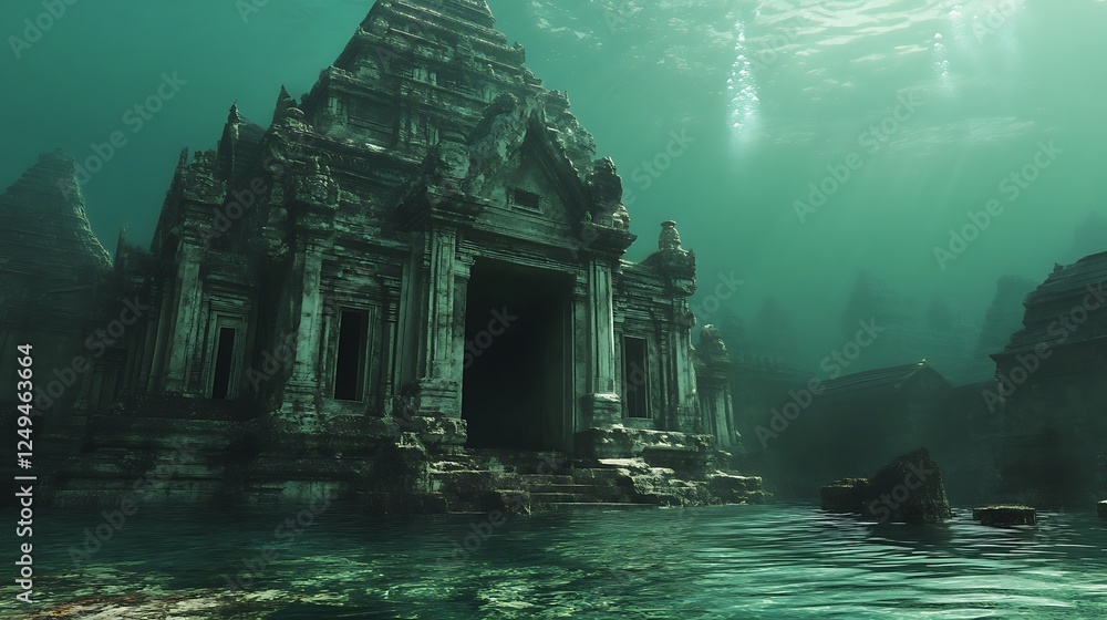 Obraz premium Submerged Kingdom: An Underwater Temple's Enigmatic Beauty