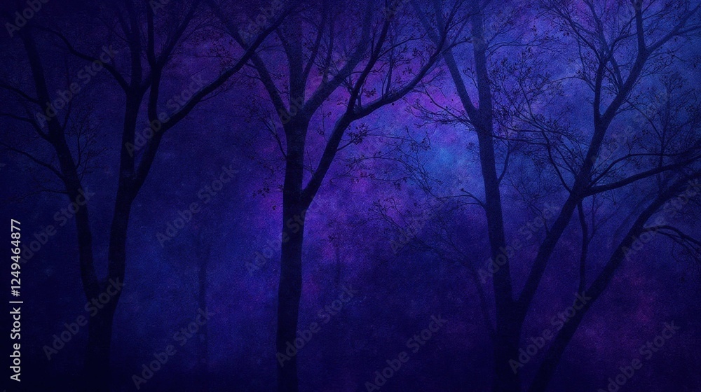 Ethereal Twilight Forest with Mystical Purple and Blue Hues