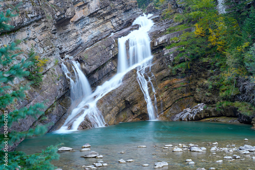 Cameron waterfalls in the park of Waterton Alberta Canada photo