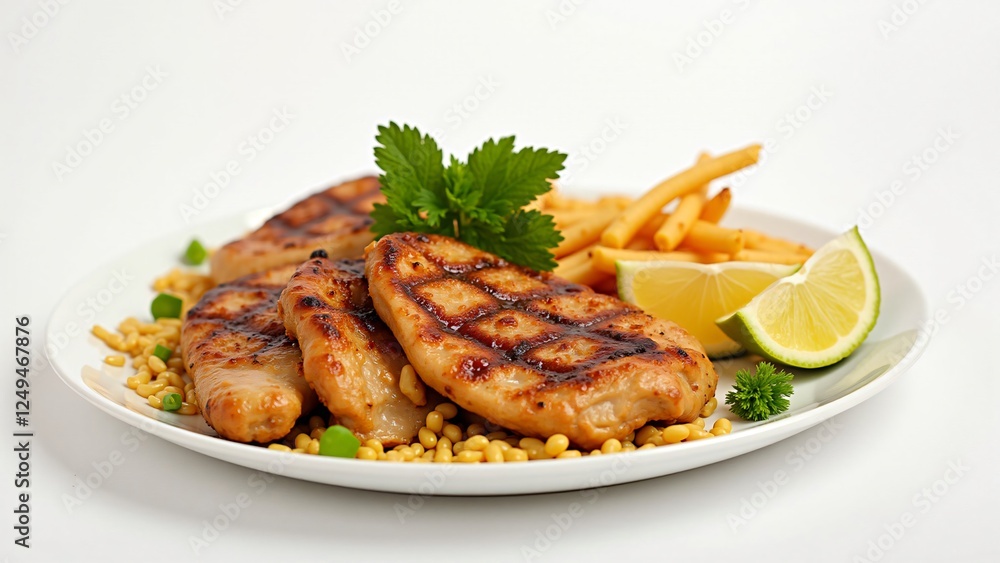 Grilled Chicken Breast with French Fries and Couscous - Delicious and Healthy Meal Grilled Chicken Breast with French Fries and Couscous - Delicious and Healthy Meal