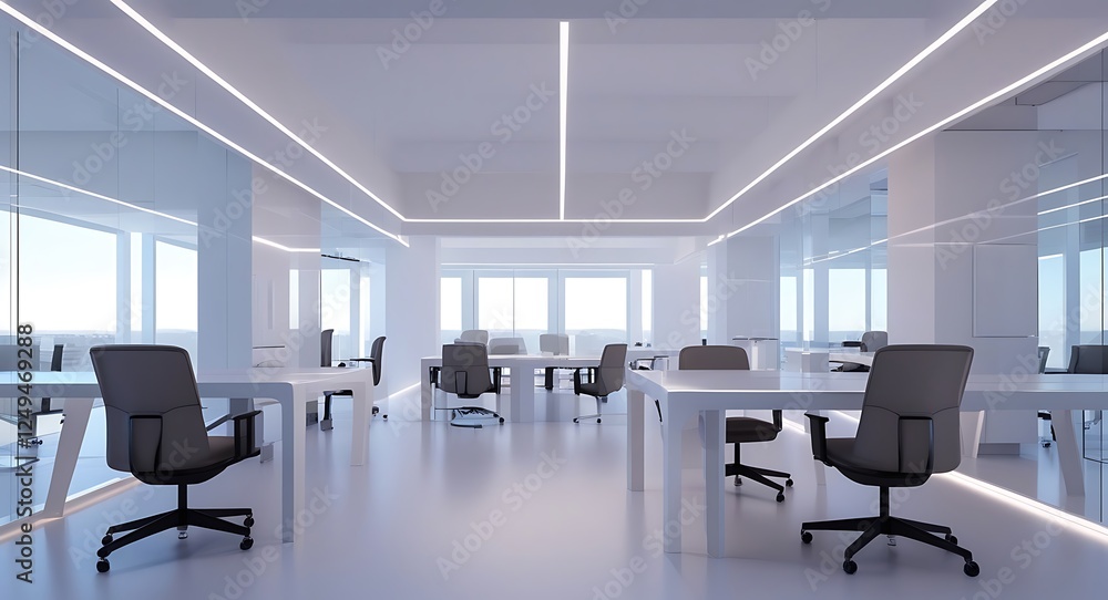 A clean, modern office space with a desk, chair, and two potted plants. The room is well-lit and has a minimalist design A clean, modern office space with a desk, chair, and two potted plants. The room is well-lit and has a minimalist design