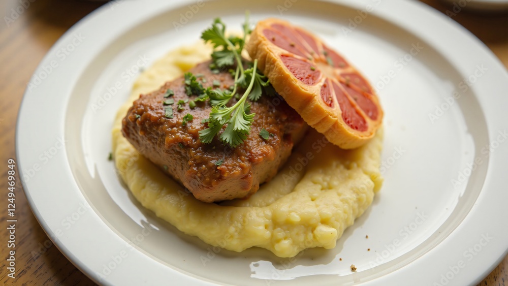 Pan-Seared Meatloaf with Mashed Potatoes and Grapefruit Pan-Seared Meatloaf with Mashed Potatoes and Grapefruit