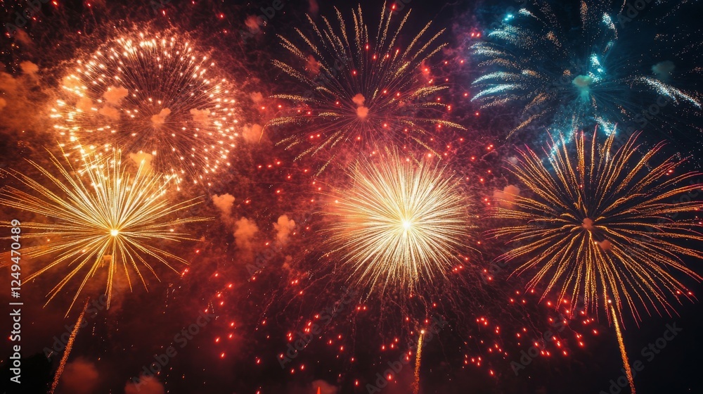 Fototapeta premium Fireworks in Moscow for events like City Day, Victory Day (May 9), and the Circle of Light festival