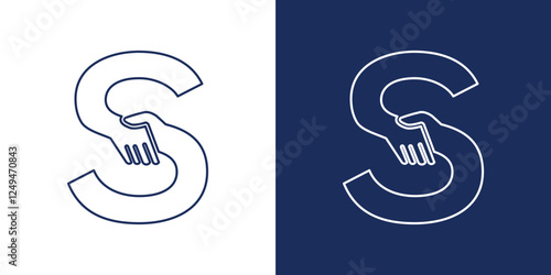 Letter S Hand Shake LINE logo icon vector template.