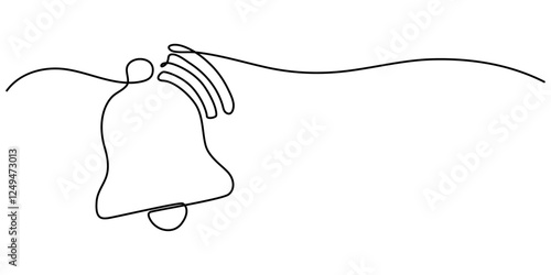 Notification Icon Continuous Line Art Illustration, Security Alert Continuous Line Editable Stroke Line, notification icon continuous one line drawing, Bell icon continuous line vector drawing.