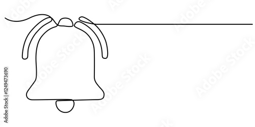Notification Icon Continuous Line Art Illustration, Security Alert Continuous Line Editable Stroke Line, notification icon continuous one line drawing, Bell icon continuous line vector drawing.