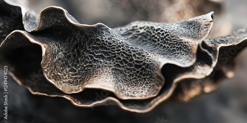 Close up of a textured metal sculpture with wavy edges