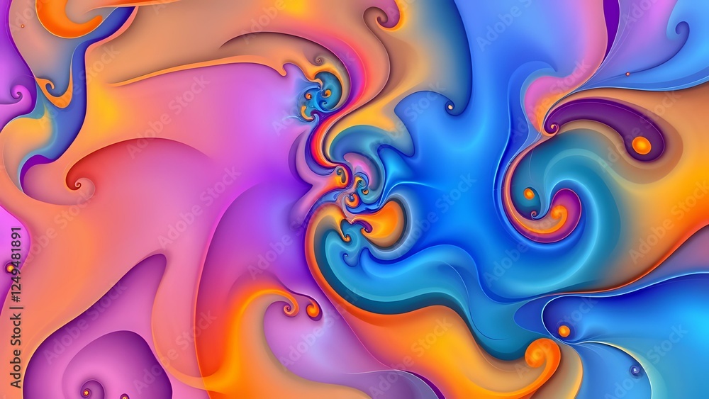 Obraz premium Vibrant Fractal Expressionist Abstract Art with Swirling Curves