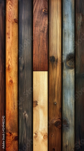 Vertical wood planks display varied grains and colorations effectively photo