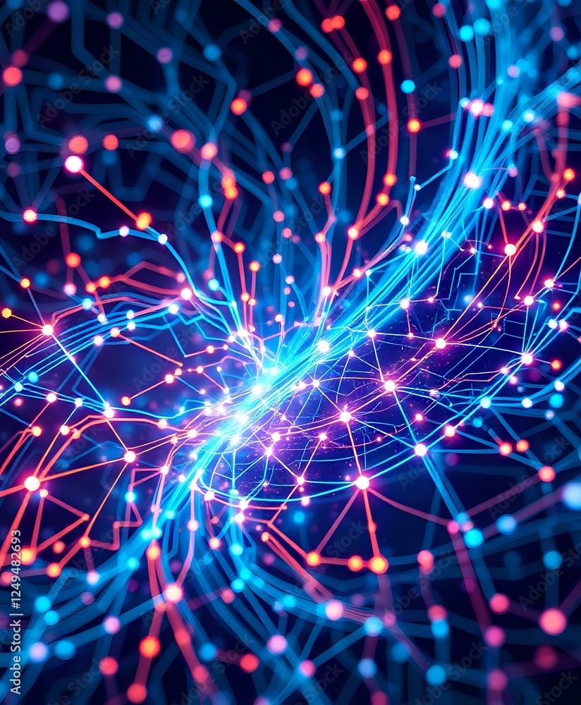 Obraz premium Glowing Intricate Network Patterns: Futuristic Abstract Design