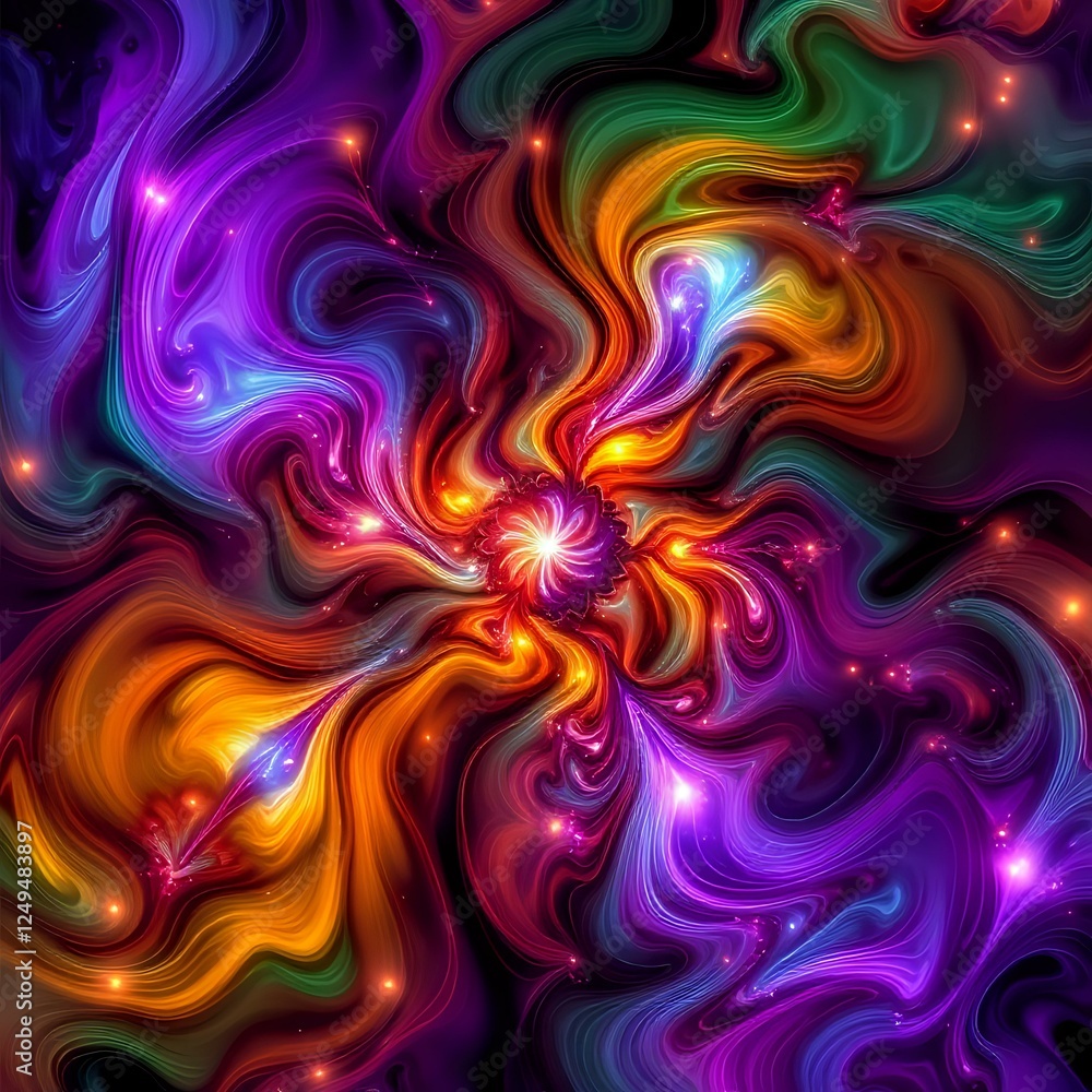 Vibrant Abstract Digital Art: Swirling Colors and Central Light Vibrant Abstract Digital Art: Swirling Colors and Central Light