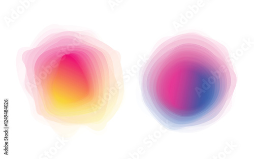 Minimal vibrant gradient blurs abstract shapes. Modern gradient color design template. Fluid dynamic. Futuristic background. Digital modern holographic gradient, blur, mesh, blend.