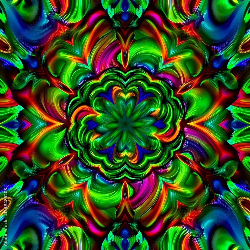 Vibrant Abstract Circular Design - Psychedelic Wallpaper with Fractal Patterns Vibrant Abstract Circular Design - Psychedelic Wallpaper with Fractal Patterns