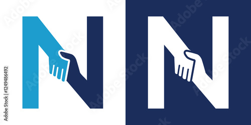 Letter N Hand Shake LINE logo icon vector template.