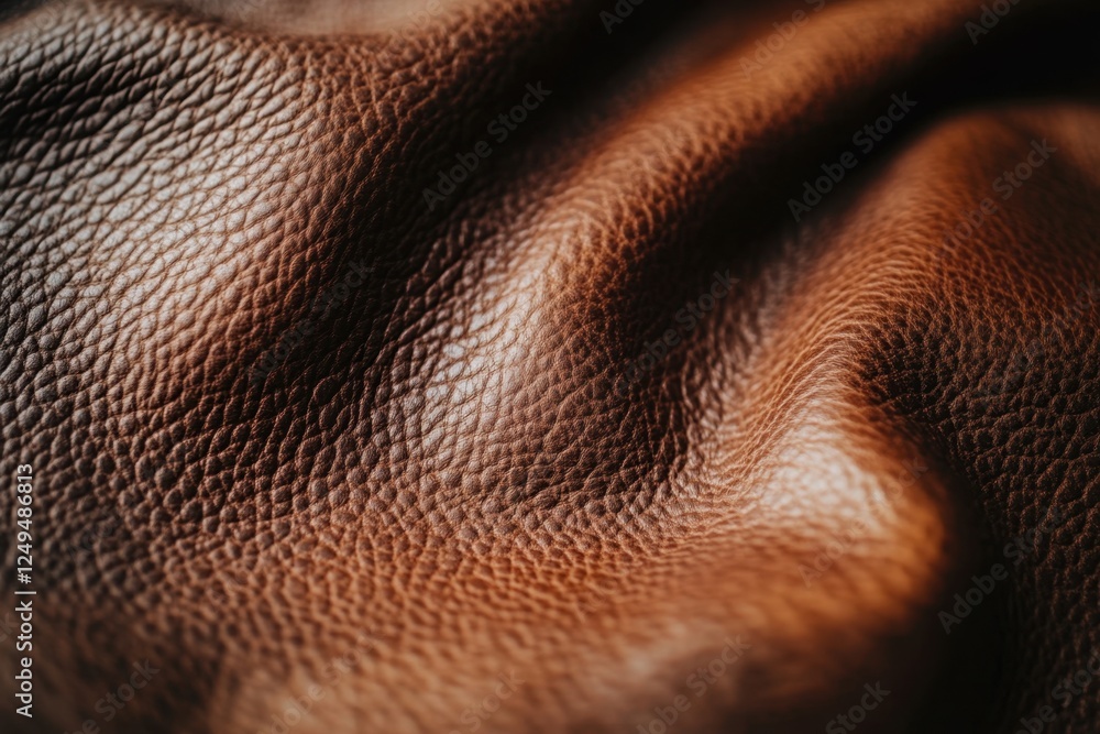 Close-up Brown Leather Texture, Wrinkled Surface Close-up Brown Leather Texture, Wrinkled Surface