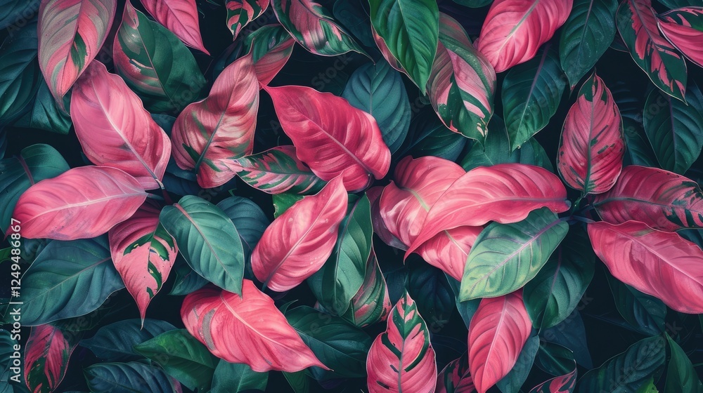 Large tropical leaves are green and pink in color. The concept of nature. Natural background. Large tropical leaves are green and pink in color. The concept of nature. Natural background.