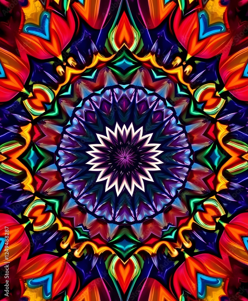 Vibrant Abstract Mandala Design with Purple Flower Motif Vibrant Abstract Mandala Design with Purple Flower Motif