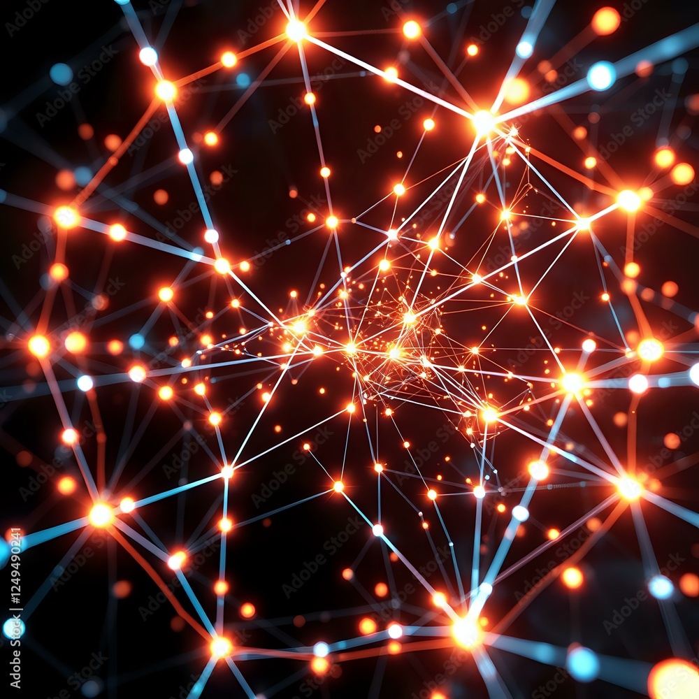 Futuristic Abstract Technology Network with Glowing Nodes Futuristic Abstract Technology Network with Glowing Nodes