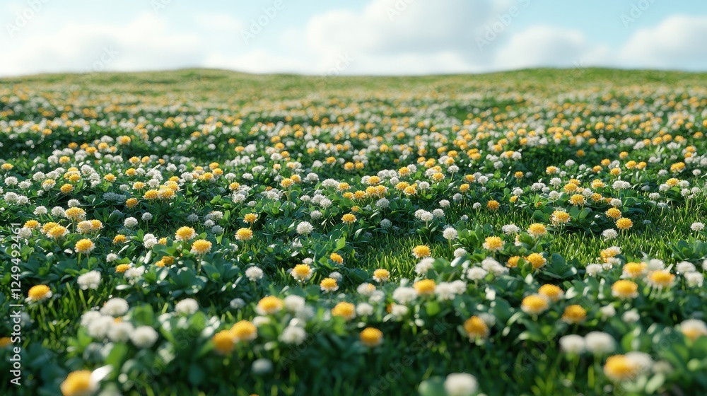 Spring meadow, wildflowers, sunny day, rolling hills, nature background Spring meadow, wildflowers, sunny day, rolling hills, nature background
