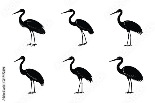 Elegant Heron Silhouette Vector Set – Graceful Bird Illustrations for Logos, Tattoos, Stickers, T-Shirts, Sublimation, Nature Designs, Wildlife Art, Ornithology Projects, and Graphic Design