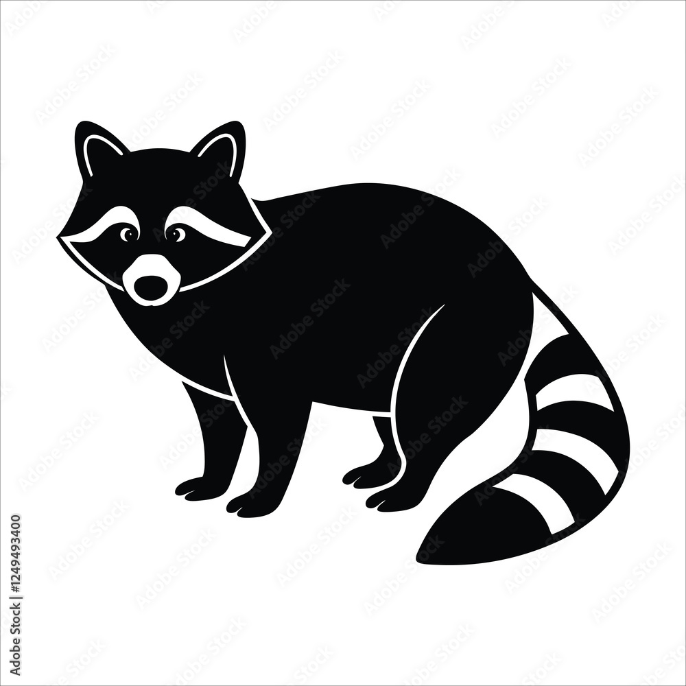 A raccoon silhouette illustration on white background. A raccoon silhouette illustration on white background.