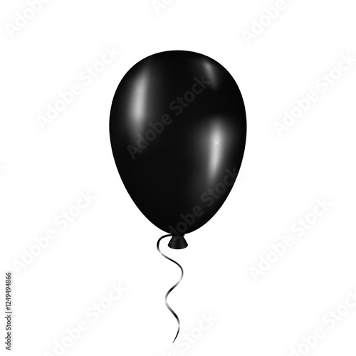 Black balloon with rope. Festive toy filled with helium for congratulations and fun birthday with simple classic design