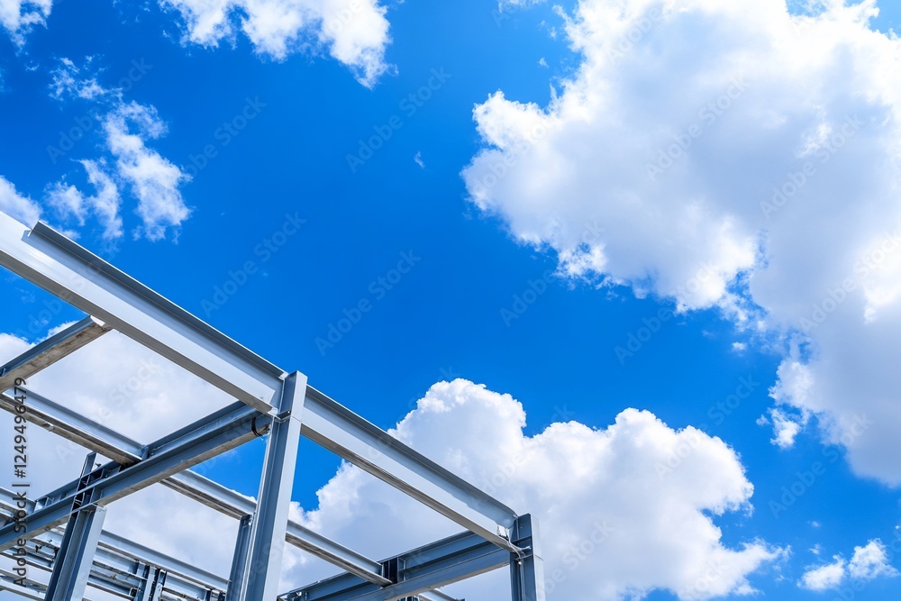 Construction steel beams against blue sky Construction steel beams against blue sky