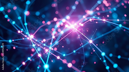 Wallpaper Mural Abstract Constellation Art: Floating Blue and Pink Dots Against a Black Background - Futuristic Space Theme Torontodigital.ca