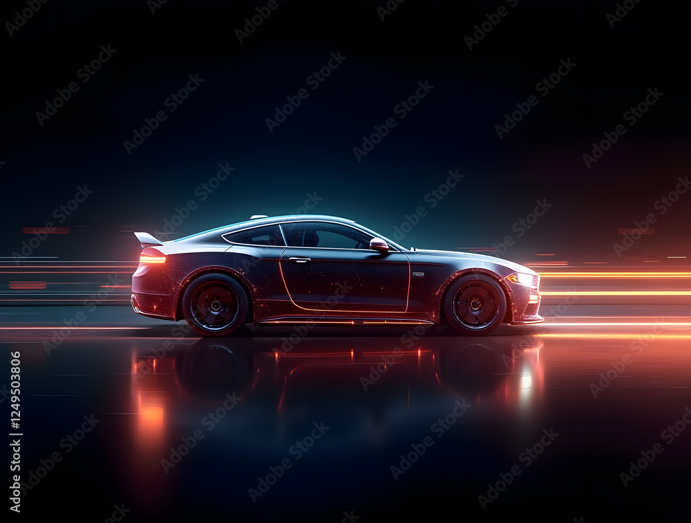 Car and light speed technology concept showing modern internet speed, digital black background, AI generated wallpaper. Car and light speed technology concept showing modern internet speed, digital black background, AI generated wallpaper.