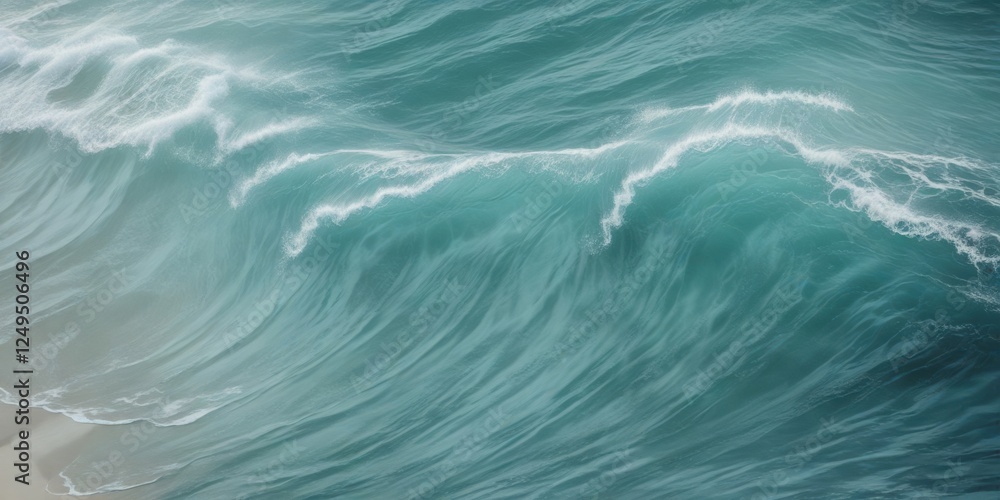 Fototapeta premium Ocean Wave Crest A Majestic Teal Swirl of Water Breaking on Sandy Shore