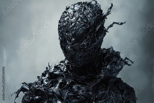 Abstract human form constructed of dark metallic liquid material photo