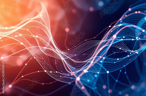 Abstract Neural Network: Complex Interconnected Lines in Blue Red and Orange Palette