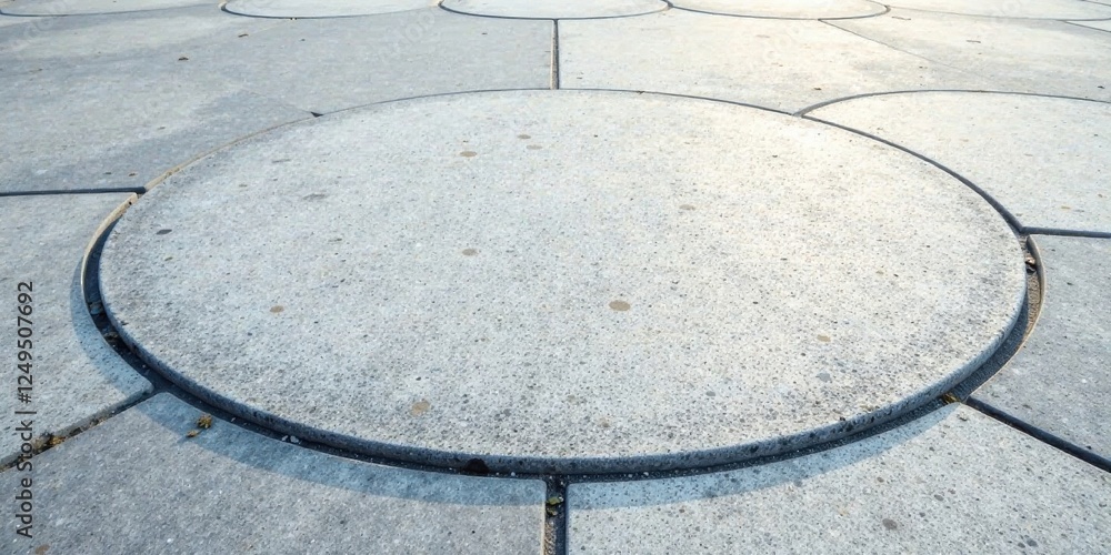 A Detailed Close-Up of a Circular Concrete Pavement Section with Interlocking Segments A Detailed Close-Up of a Circular Concrete Pavement Section with Interlocking Segments